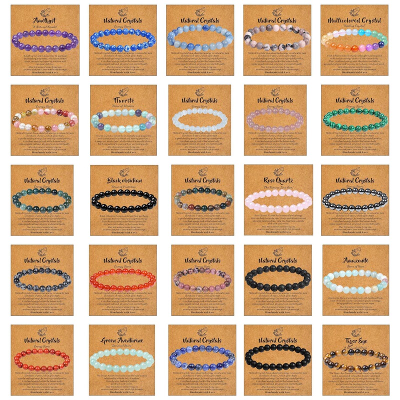 Cross-Border 8mm Natural Stone Round Bead Bracelet Agate Crystal Elastic Band Card Bracelet European and American Jewelry Cross-Border 8mm Natural Stone Round Bead Bracelet Agate Crystal Elastic Band Card Bracelet European and American Jewelry