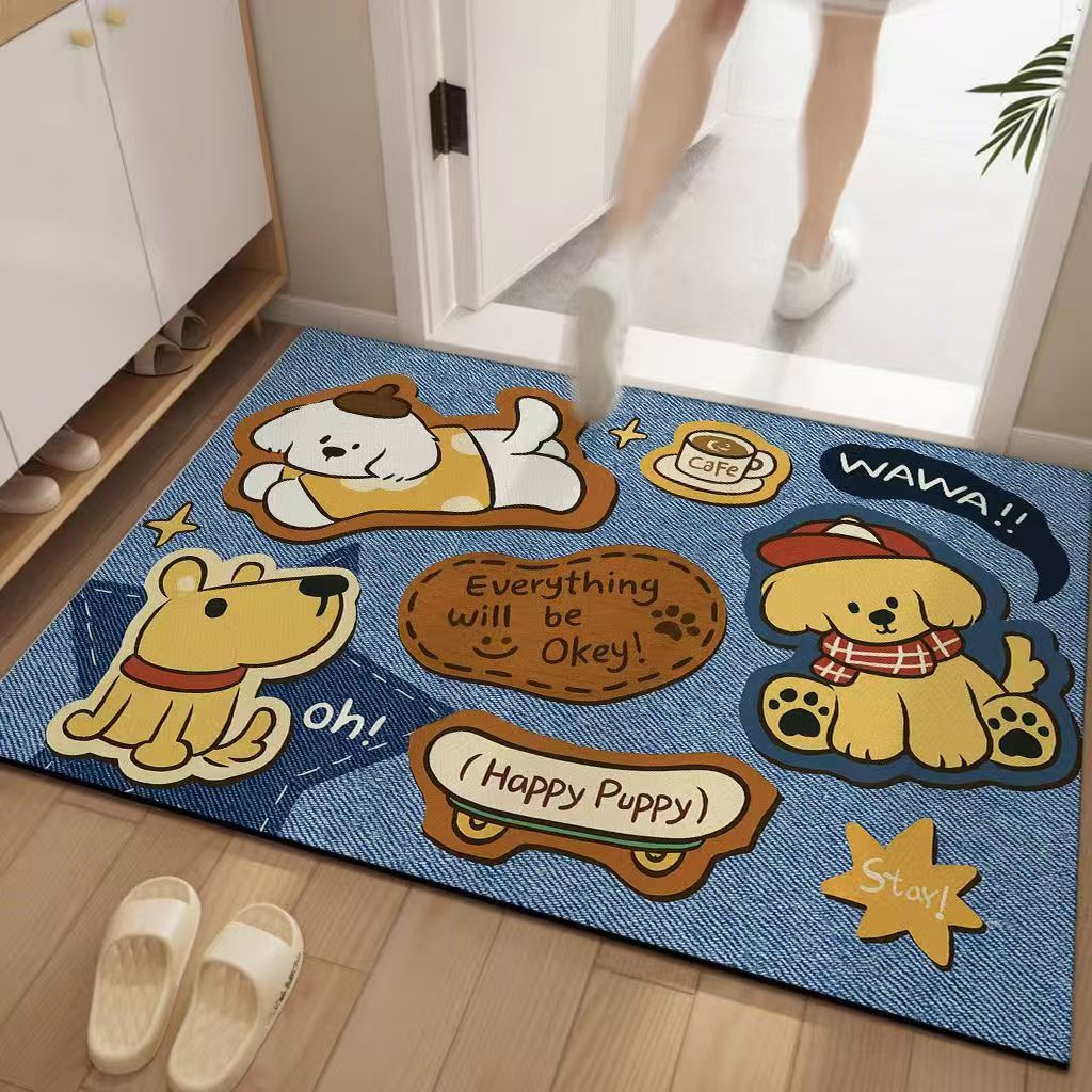 Dust-Removing Carpet at the Bathroom Entrance, Diatom Mud Cartoon Floor Mat, Entrance Door Mat, Anti-Slip, Water-Absorbent Foot Mat at the Entrance