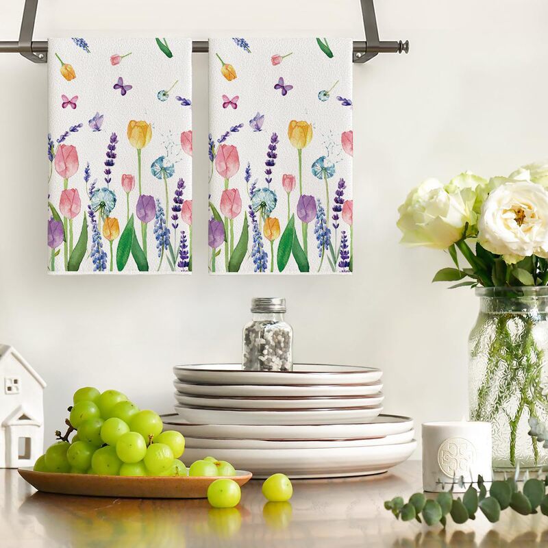 Lavender Tulip Summer Kitchen Towel Cross-border Hot-selling Dishwashing Towel Microfiber Household Hair-free Wipe