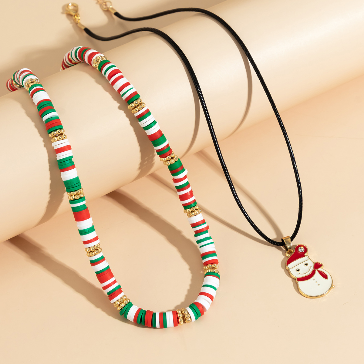 Christmas Beaded Choker Necklace With Crystal Snowman Charms_voghion.com
