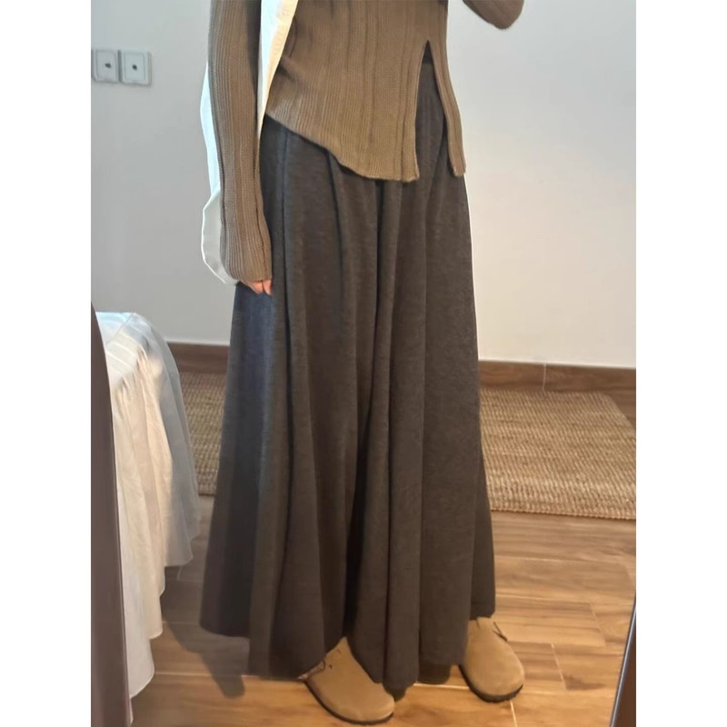 深灰色糯米裙裤女秋季新款胖妹妹mm高腰宽松显瘦垂感阔腿休闲裤子|undefined
