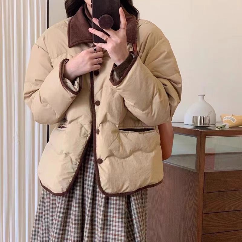 女性用の軽くて薄い綿のコート、ショートスタイル、スプライシング、2025年の新しい冬の綿のコート、小さな綿のジャケット、暖かいジャケット|undefined