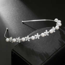 外贸跨境韩式新娘简约造型写真头饰珍珠水钻甜美发箍日韩镶钻头箍
