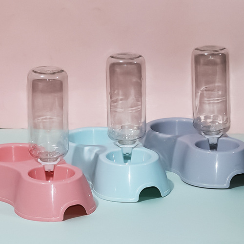 Manufacturer Direct Sales Protective Neck Cat Bowl Integrated Dual Bowl Anti-Toppling Dog Bowl Automatic Drinking and Feeding Dog Food Bowl Pet Bowl