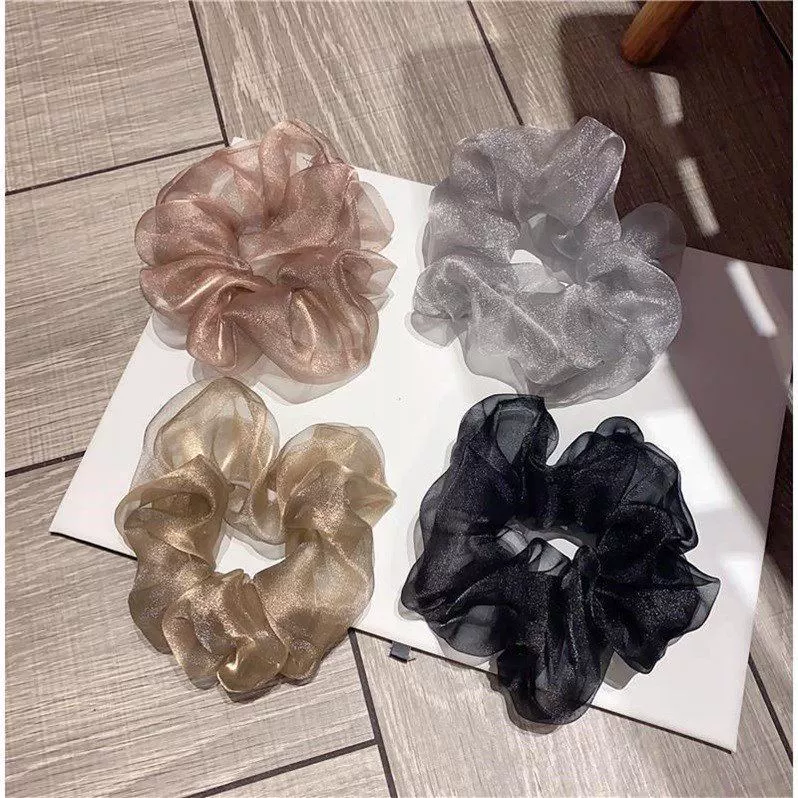 Large European Roots large intestine hair ring ~ Ins Korean version of the fairy, the hair rope net yarn BM pork large intestine loop jewelry head rope