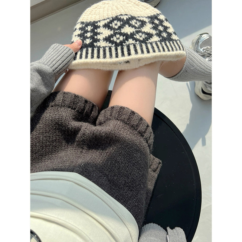 十三韩韩版ins时髦高腰针织短裤女式宽松廓形显高显瘦柔软休闲裤|undefined