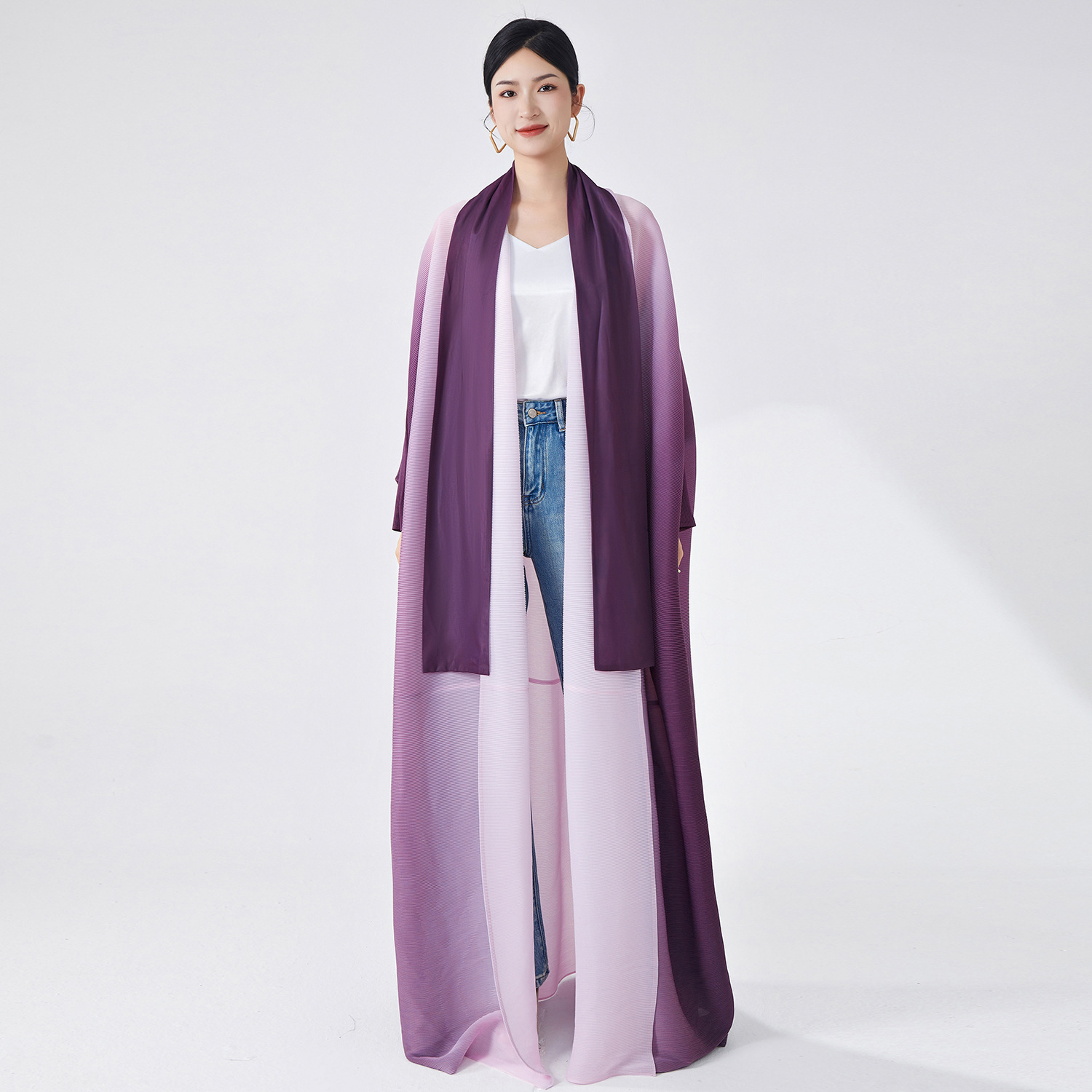 Middle Eastern Foreign Trade Muslim-style Robe, Popular Women's Clothing, Gradient Loose Plus-size Cardigan Coat,_ecoleips.com