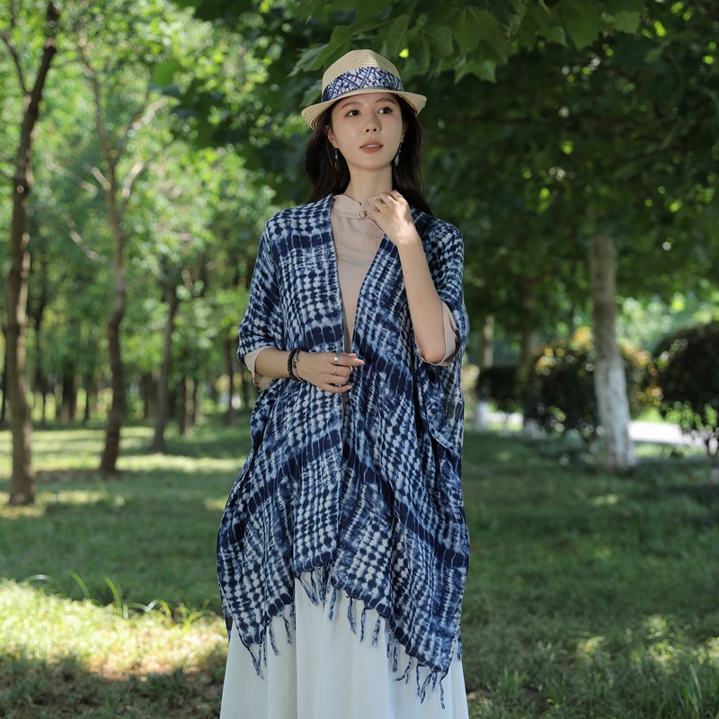 2023 nuevo estilo étnico bufanda teñida con borla larga Toalla de playa viajes al aire libre chal decorativo protector solar cardigan