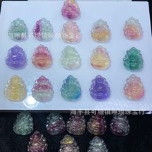 天然萤石修仙狐吊坠牌手牌渐变彩色九尾狐狸DIY雕刻配饰清新可爱
