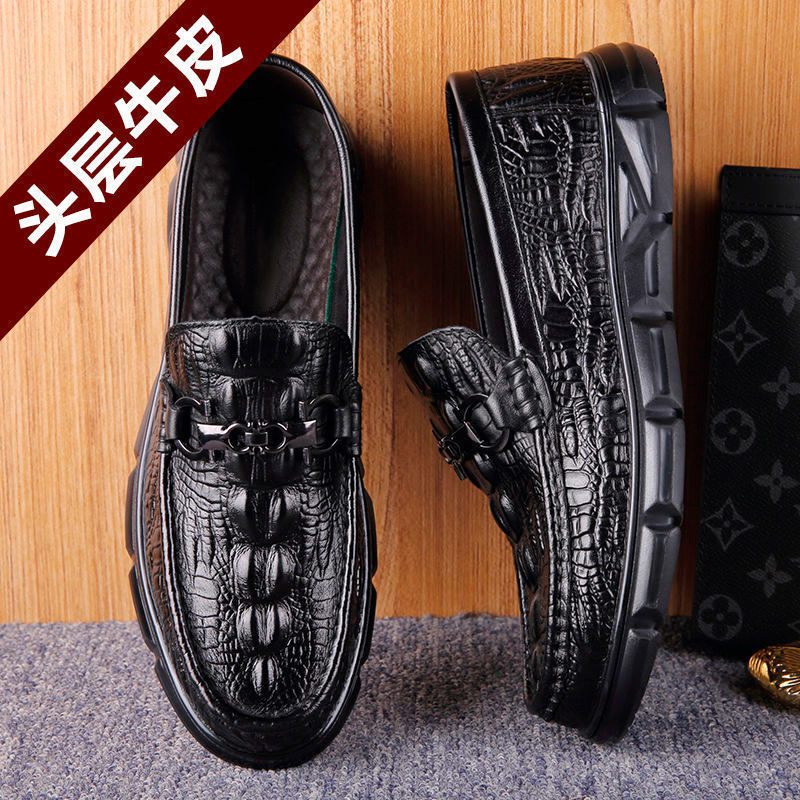 First layer cowhide Spring and Autumn new men's crocodile casual Bean shoes non-slip slip slip-on leather shoes men's source factory
