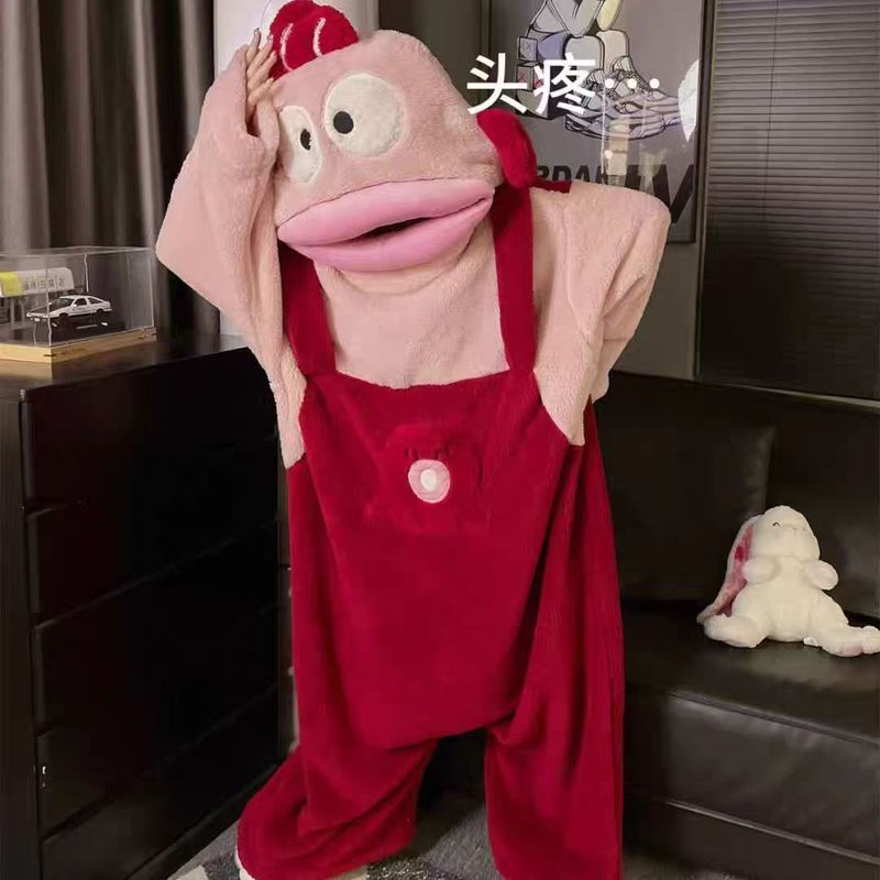 丑鱼儿童连体服秋冬季珊瑚绒睡衣加厚睡袍卡通大嘴鱼搞怪亲子家居|undefined