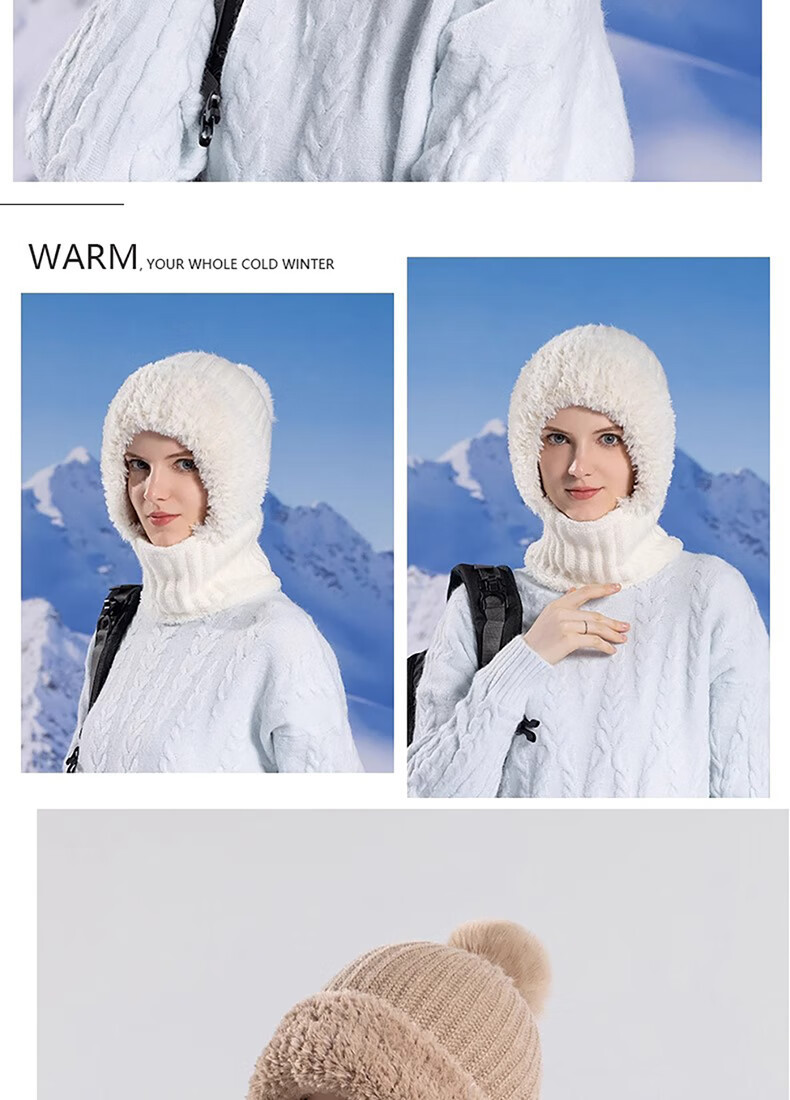 Grenzüberschreitende Schalmaske mit integrierter Passform für Damen, winddicht, fleecegefüttert, warm gestrickt, ideal zum Radfahren im Winter._voghion.com