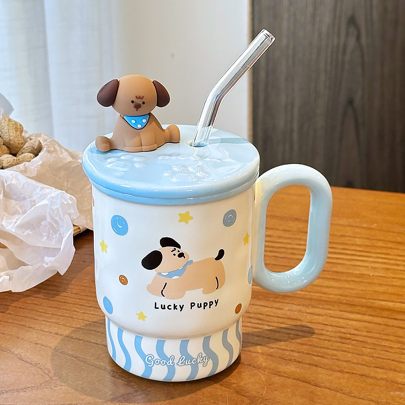 吸管水杯女新款2025高颜值陶瓷马克杯带盖咖啡杯家用喝水杯子礼物|undefined