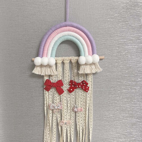 ins Nordic style braided rainbow pom-pom ribbon hairpin hairpin storage belt wall decoration wall decoration hanging decoration finishing