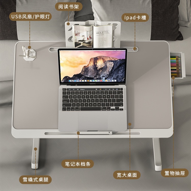 Foldable Riser Bed Small Table Household Study Desk Simple Bedroom Office Balcony Dormitory Student Note 
