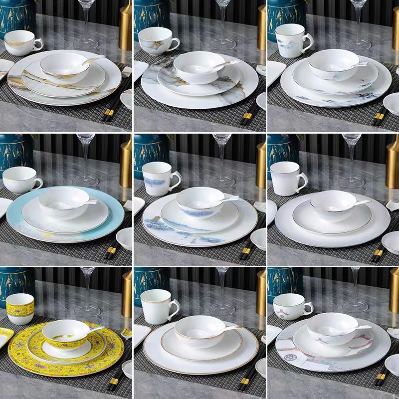中式骨瓷碗碟餐具套装餐碗摆台套装骨瓷酒店陶瓷碗碗具碗厂家直销