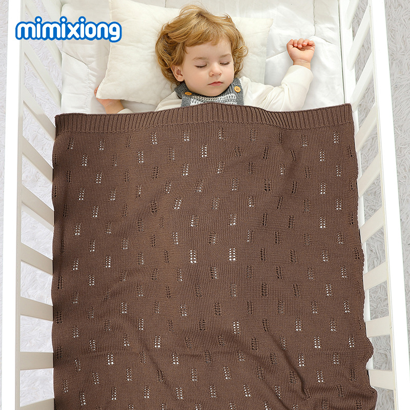 ins热卖春夏季新款男女宝宝针织纯色镂空新生儿包被一毯多用盖毯