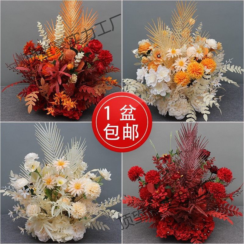 新款婚庆大款花花排排花绢花成品装饰尤加利台路婚礼花艺