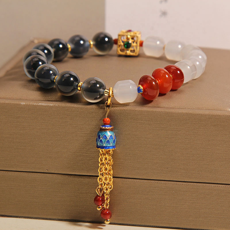 Pulseras de ágata azules naturales, pulseras de ágata blanca de corte retrógrada, pulseras de ágata blanca de nicho chino para mujeres