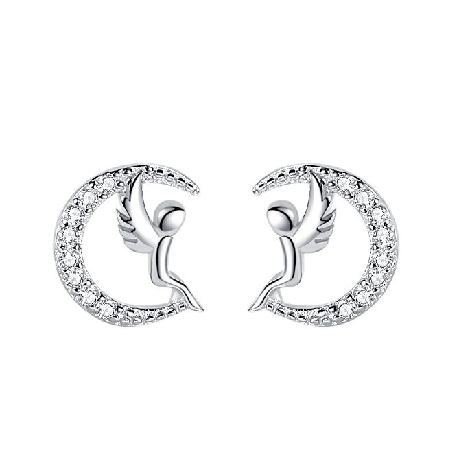 Plata de ley s92 mayo Bright Angel Stud pendientes de mujer transfronteriza Mori estilo coreano simple pendientes pequeños al por mayor