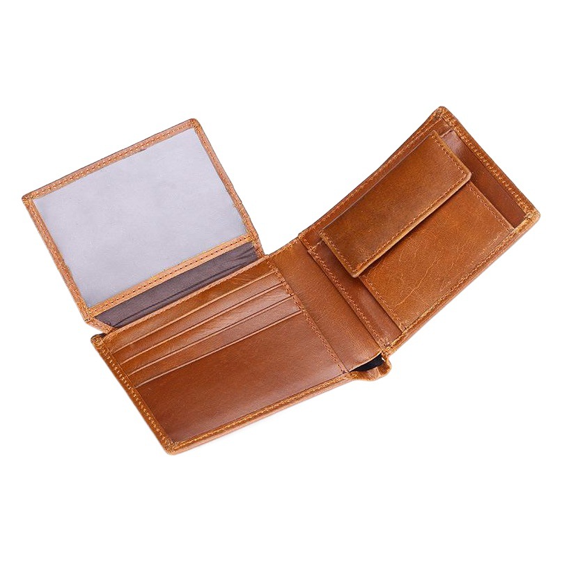 Amazon Explosive Genuine Leather Wallet Multi Card Retro Oil Wax Leather Wallet Anti-RFID Theft Brush Short Coin Purse