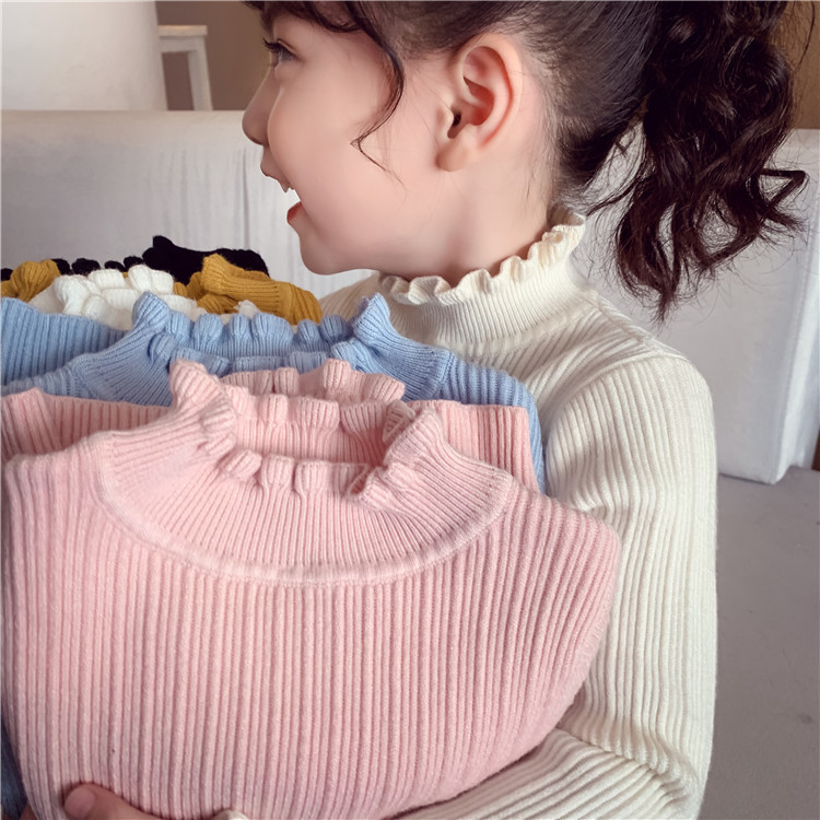 Girls' Sweater Western Style 2022 Autumn and Winter Explosions Wood-ear Edge Girls Children's Bottoming Knitted Shirt Children's Wear Inner Jacket