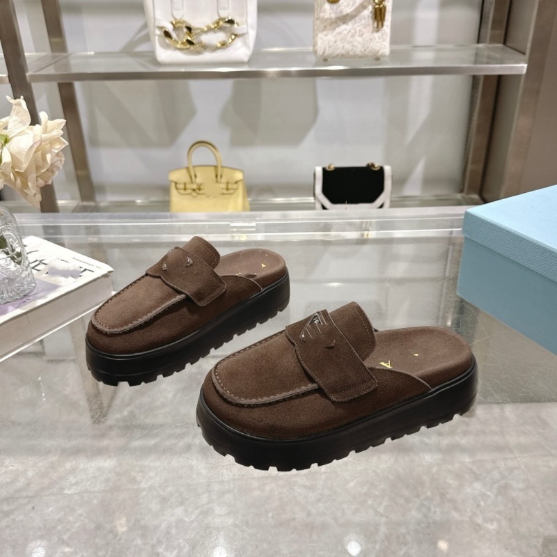 欧美P家25新款包头半拖鞋女外穿真皮勃肯鞋穆勒拖鞋女平底懒人鞋|undefined