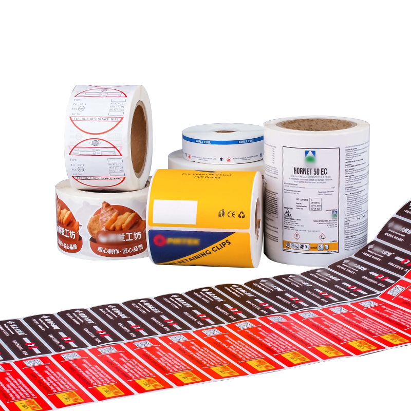 Papel térmico de tres pruebas de color personalizado rojo amarillo azul verde púrpura Papel de etiquetas térmicas logotipo Impresión autoadhesiva