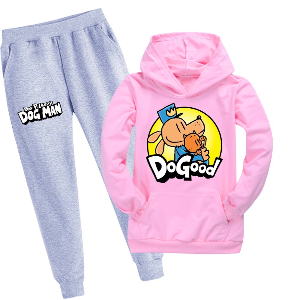 Hund Mann 2023 Frühling Herbst Neue Mittlere größe kinder Cartoon Jungen und Mädchen Mit Kapuze Pullover Set_voghion.com