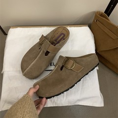 真皮厚底增高勃肯鞋包头穆勒女拖鞋2025秋款轻便慵懒风一脚蹬半拖