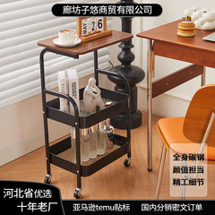 不锈钢小推车置物架带轮ins风碳钢金属置物收纳小推车带桌板窄缝