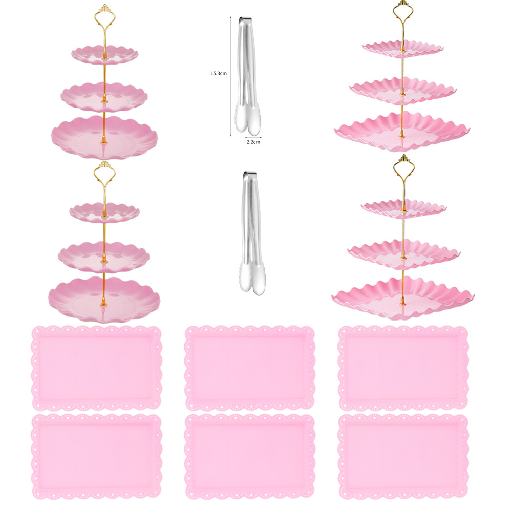 Estilo europeo de 3 capas plato de fruta té de la tarde bandeja de postre soporte de exhibición mesa de postre soporte de pastel mesa de combinación de pastel