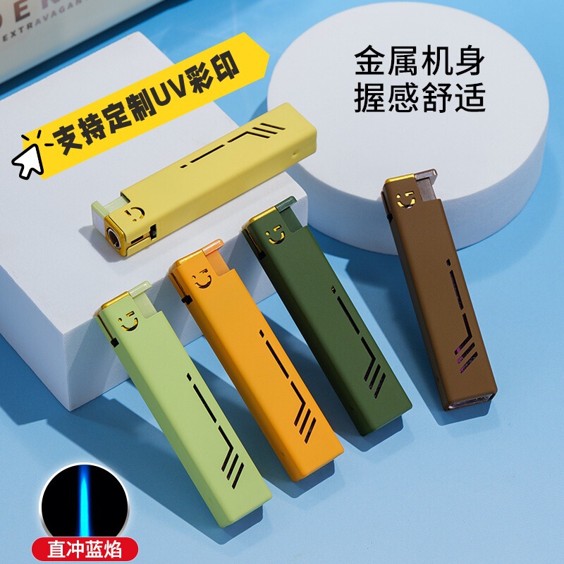厂家批发一次性金属直冲蓝焰防风打火机广告印字雕刻订|undefined