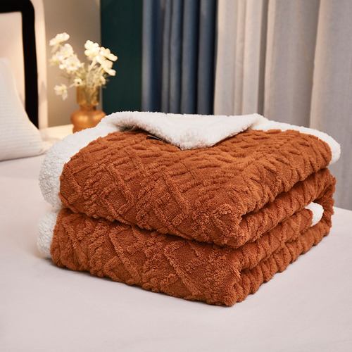 2024 double-layer thickened lamb velvet blanket, taffeta blanket, plain solid color, printed small fur blanket, nap blanket