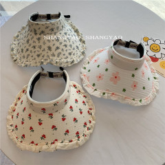 小清新兒童甜美花卉褶皺花邊空頂帽夏季新款女寶寶出遊百搭太陽帽