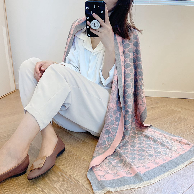 2021 estilo occidental europeo y americano Cadena de Cachemira cálido chal exterior otoño e invierno nuevo chal cepillado de dos colores de doble cara para mujeres