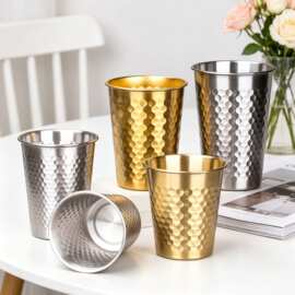 高颜值304不锈钢锤纹杯韩式咖啡冷饮杯啤酒杯单层水杯防摔随手杯