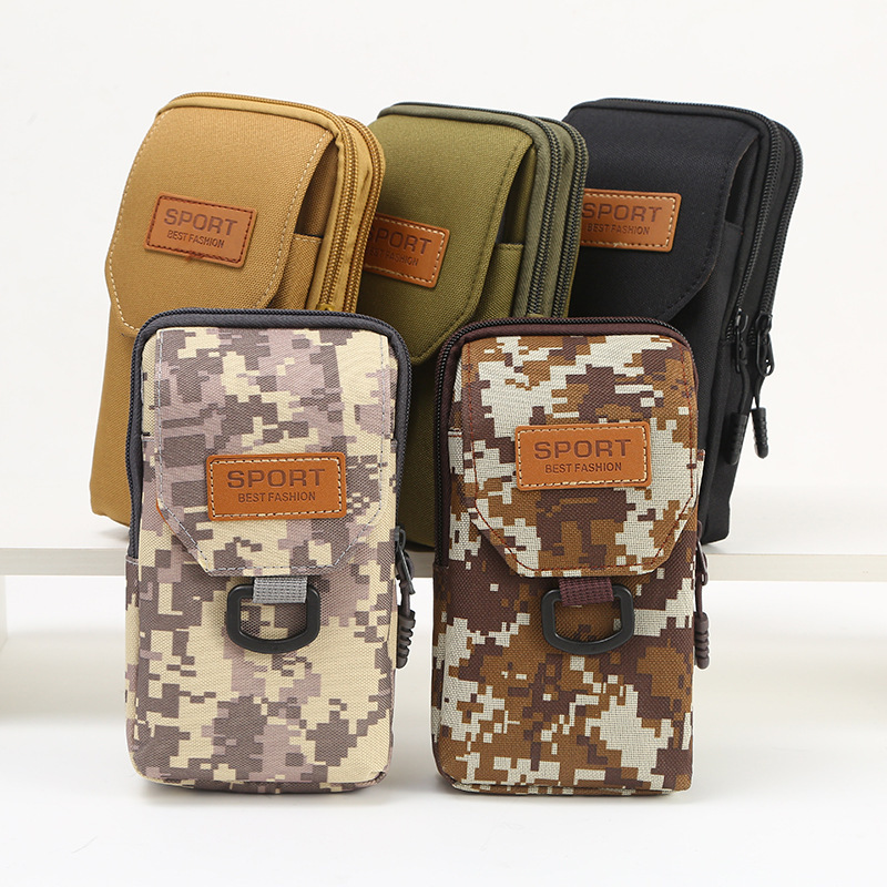 Cross-Border Camouflage Vertical Waist Bag Multifunctional Canvas Phone Bag with Belt Clip for Middle-Aged and Elderly People, Wholesale from Manufacturer