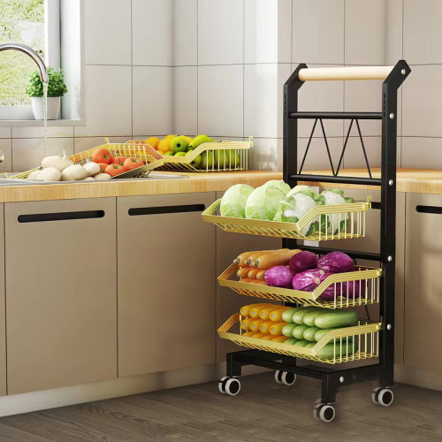 Kitchen multi-functional basket on wheels, storage and organization basket, freestanding multi-layer fruit and vegetable snack storage, home use