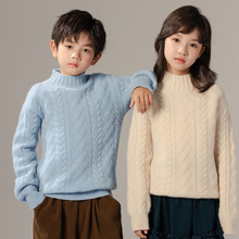 儿童加厚纯羊毛衫男孩女童半高领保暖毛衣中大童针织打底衫25秋冬
