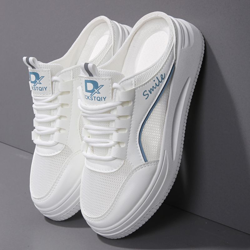Gran tamaño 41 - 43 cabeza de paquete mitad zapatillas de verano de malla transpirable hueco zapatos blancos sin tacones zapatillas frías para mujeres embarazadas