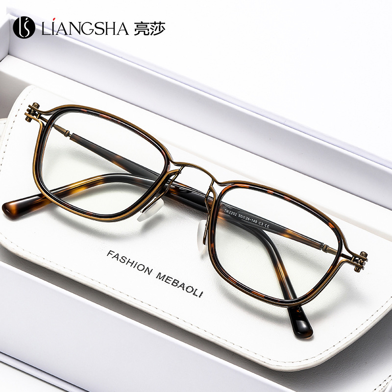 Personalized Niche Vintage Trendy Handmade Plate Foot Metal Flat Mirror Punk Art Anti-Blue Light with myopia Frame