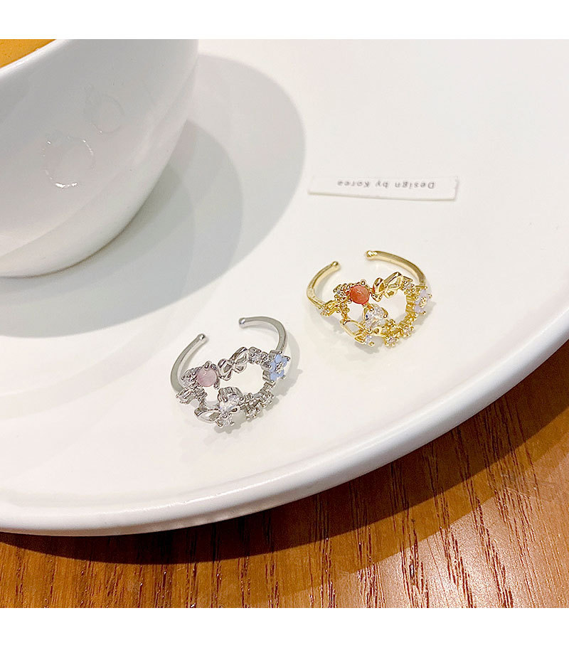 Sweet Butterfly Copper Inlay Zircon Open Ring 1 Piece