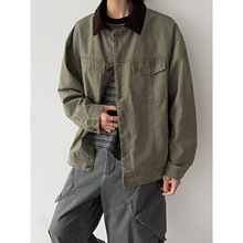 2025秋季新款男士美式复古工装夹克撞色翻领日系休闲外套高级感潮