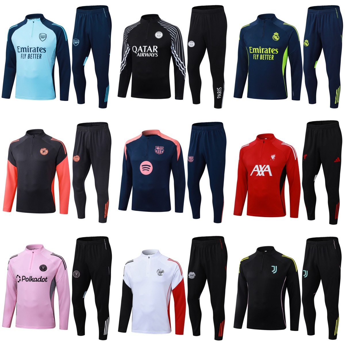 Paris Football Training Uniforms Real Madrid Arsenal Barcelona Chelsea Inter Milan Marseille Dortmund Half-Length Sleeve Suit