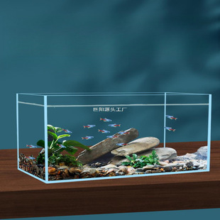 Ultra-Clear Fish Tank for Living Room Desktop, Featuring an Ecological Stream Landscape with Real Aquatic Plants, Glass Fish Tank for Raising Goldfish and Turtles, with Led Lighting