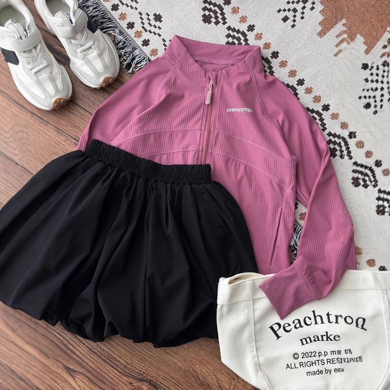 Girls' Coat Casual Collar Cardigan Spring and Summer Children's Wear Children's Top Sports New Style Middle and Large Children's Coat Zipper Shirt