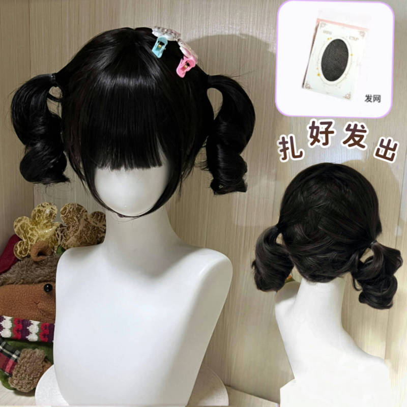 假发女自然减龄双马尾虎口夹罗马卷lolita新款女日常卷发短发小卷|undefined