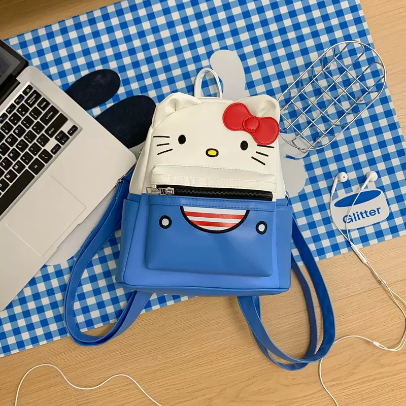 日系小众大容量pu皮包包可爱甜美猫咪双肩包卡通休闲出游女生背包