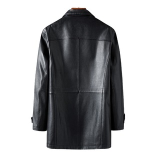 Tommy Black Shows High-End Young and Middle-Aged Men's Autumn and Winter New Men's Business Casual Stand-Up Collar Haining Deer Pattern Leather Jacket